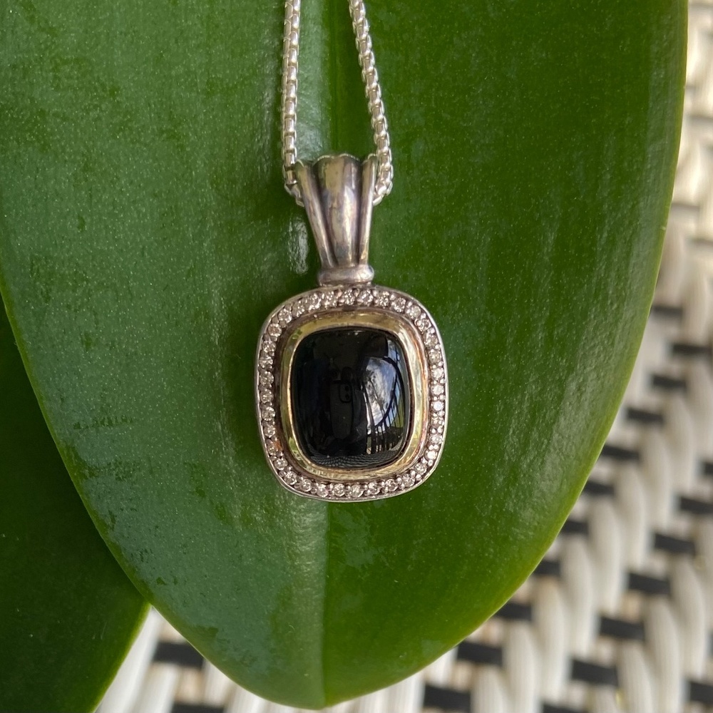 David Yurman Sterling silver and Gold, Onyx and Diamond Albion Pendant. Vintage